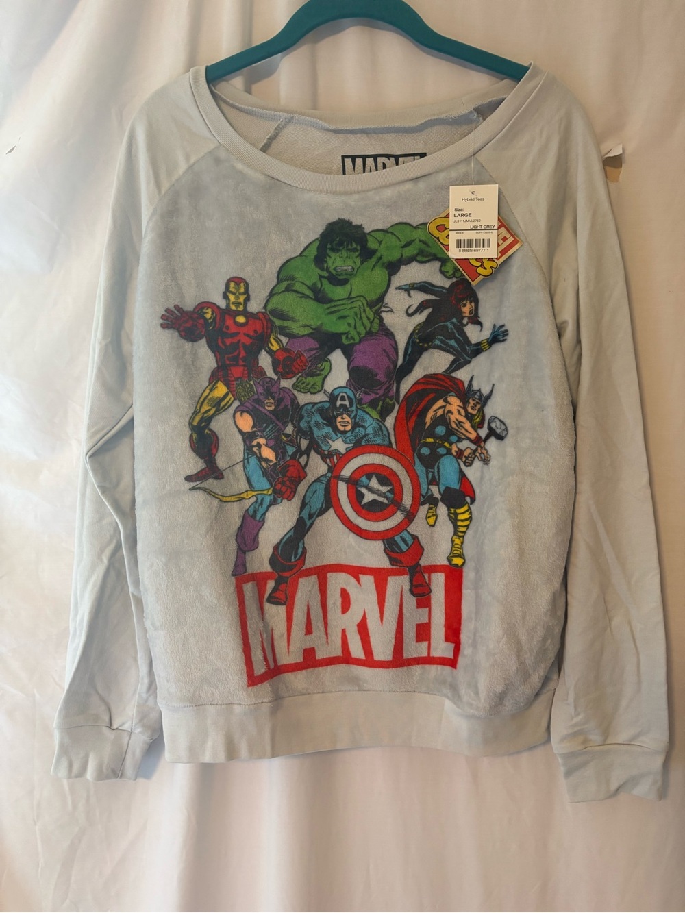 Marvel Light Gray Long Sleeve Avengers Crewneck Graphic Sweatshirt